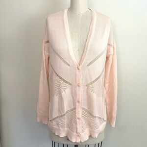 Volcom Light Pink Beachy Knit Cardigan Women's Sweater L Cottagecore Surfer Girl